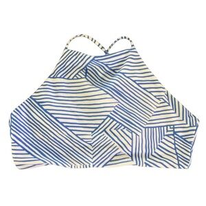 Raisins swim top high neck bikini size medium blue white strappy back